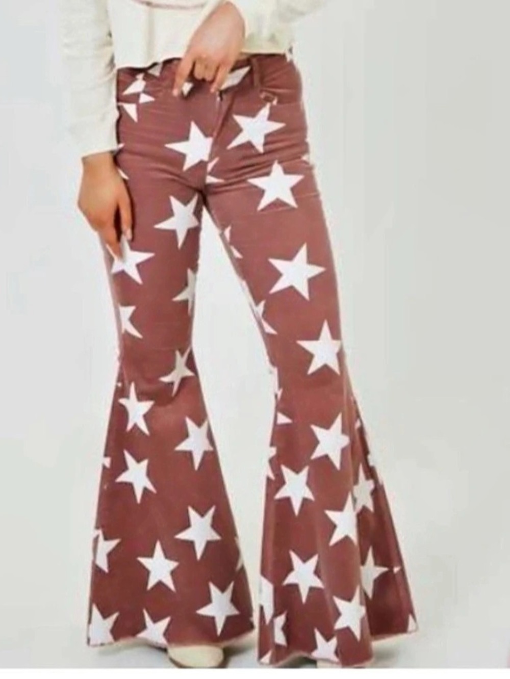 Altar'd State Mauve Corduroy Flare Pants w/ Stars with Stars